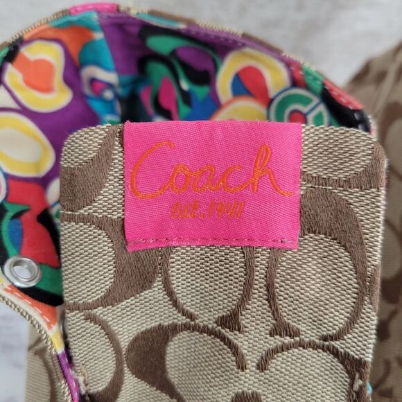 Coach Women's High Top Sneakers Brown Logo Canvas and Pink Embroidery - Picture 3 of 16